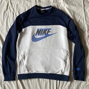 White and Navy Blue Nike Mens Crewneck Sweatshirt.